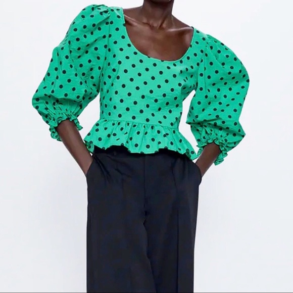 ZARA | Puff Sleeves Polka Dot Blouse Top - Picture 3 of 8